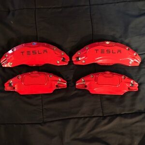 New Tesla Set of 4 Red Brake Caliper Covers front & back